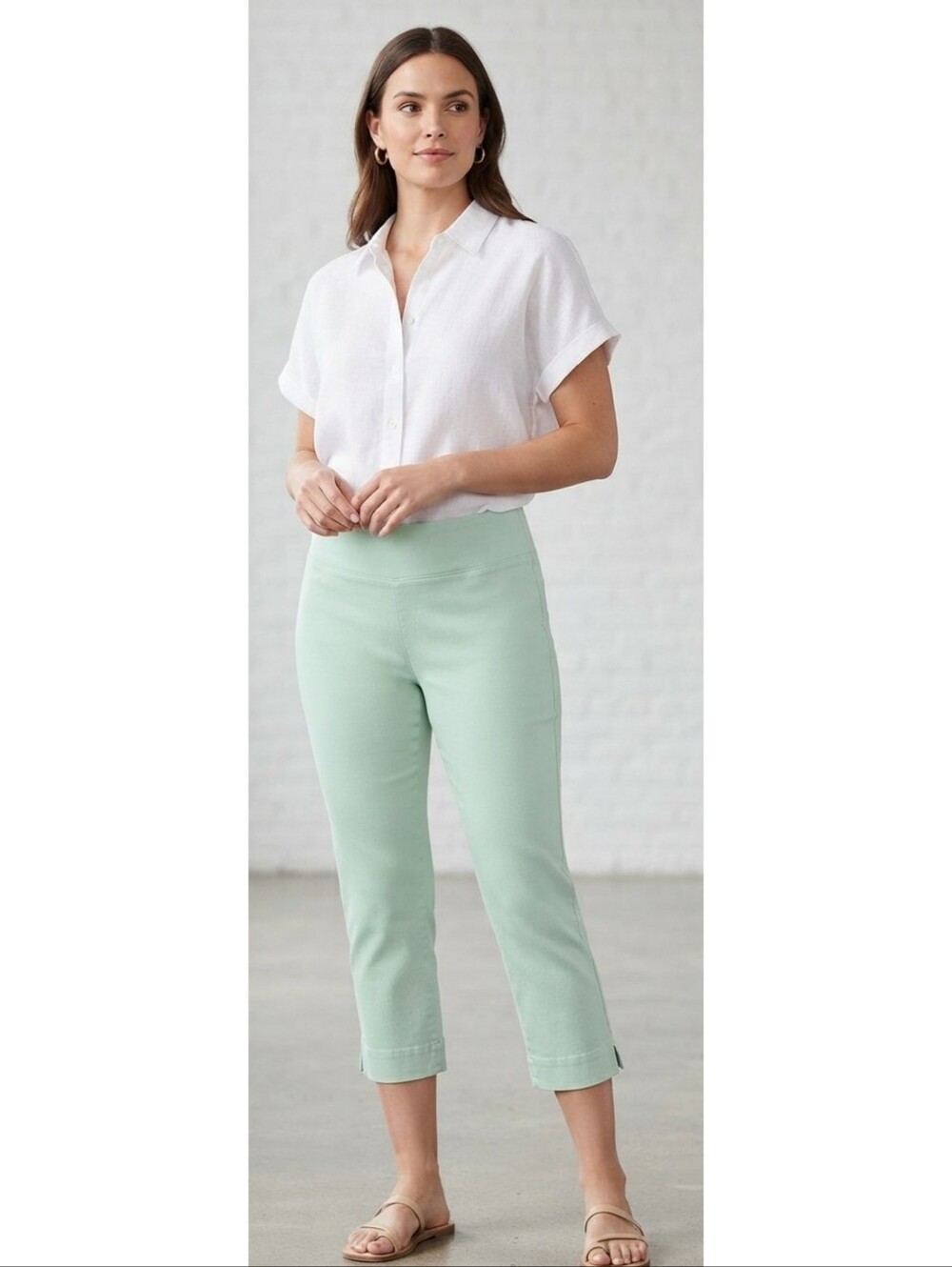 Cato Mid Rise Pull On Crop Pants Light Green Size 12